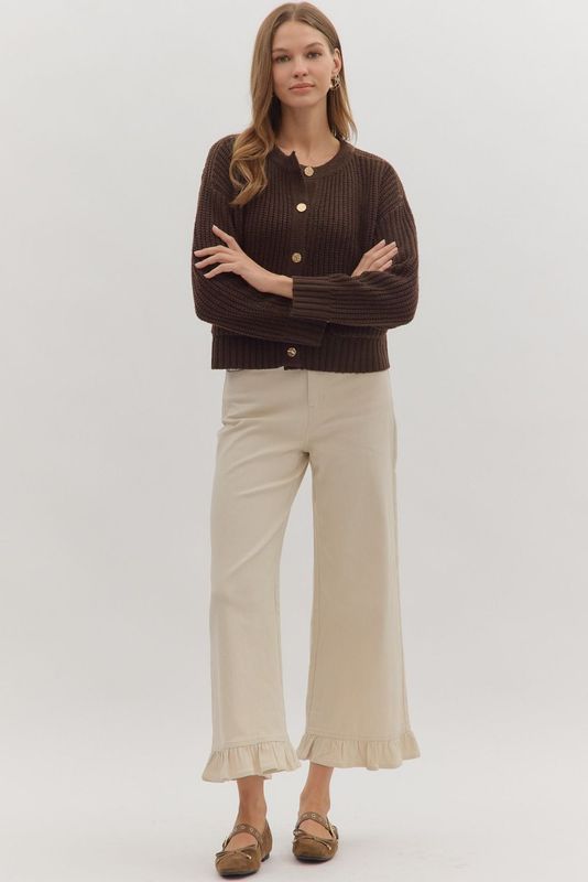 Patch Pocket Cardigan W/Gold Buttons