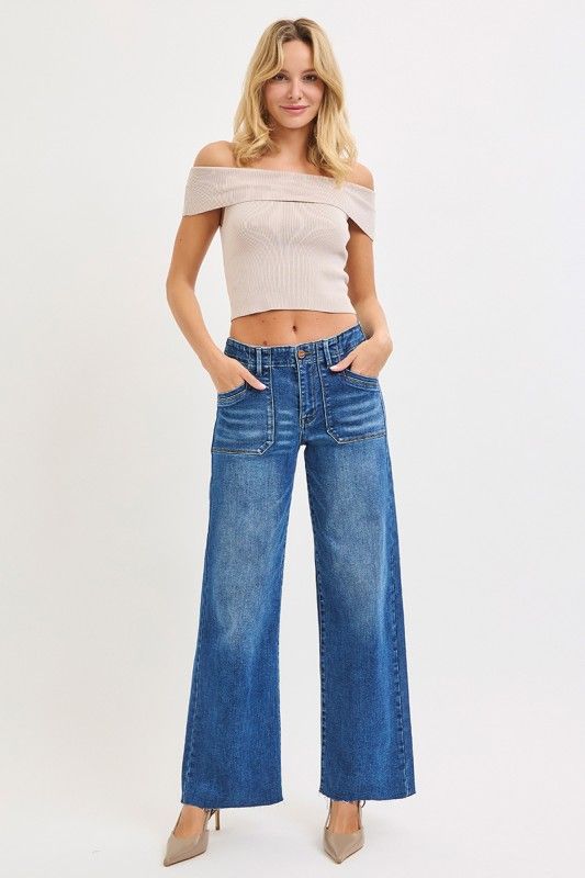 Mid Rise Wide Leg W/Front Patch Pocket