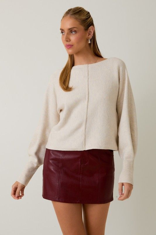 Boatneck Cocoon Slv Sweater, Color: CREAM, Size: S