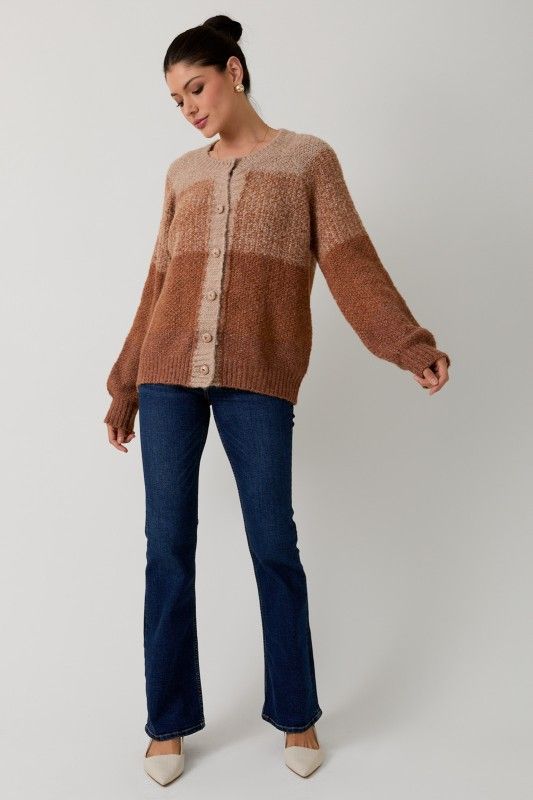 Embroidered Button Det Gradient Cardigan