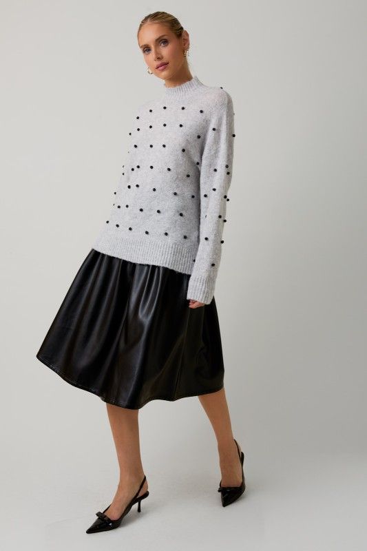 Mock Neck All Over Dot Sweater