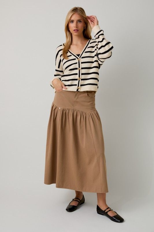 Vneck Button Up Stripe Cardigan