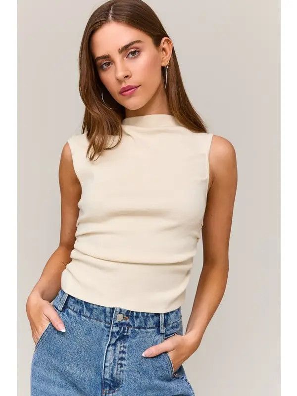 Asymmetrical Neck Sweater Top, Color: IVORY, Size: XS