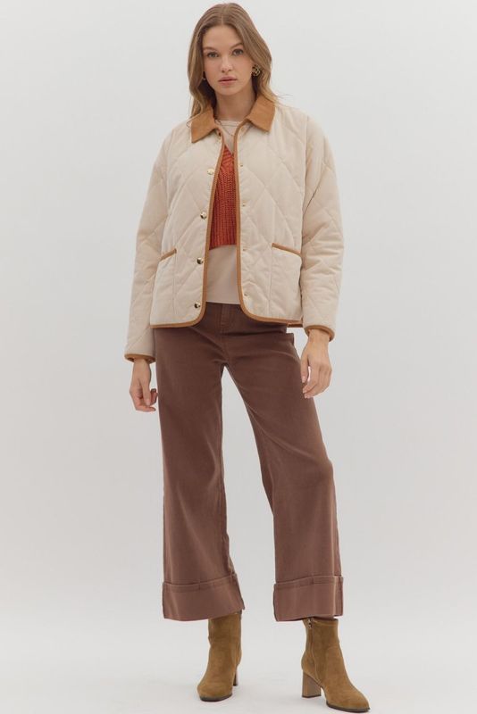 Quilted Jacket W/Contrast Collar