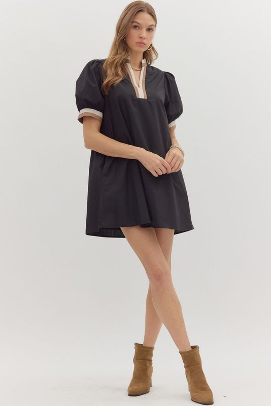 S/S Multicolor Band Accent Mini Dress