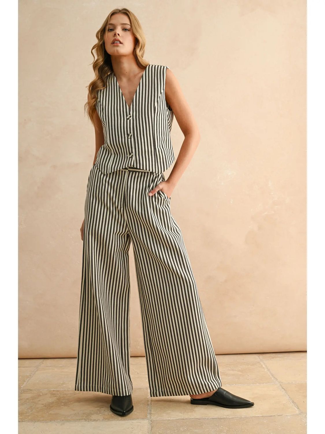 Stripe Wide Leg Pants, Color: CHARCOAL, Size: S