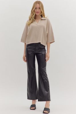 Solid 3/4 Slv Open Vneck Collar Top