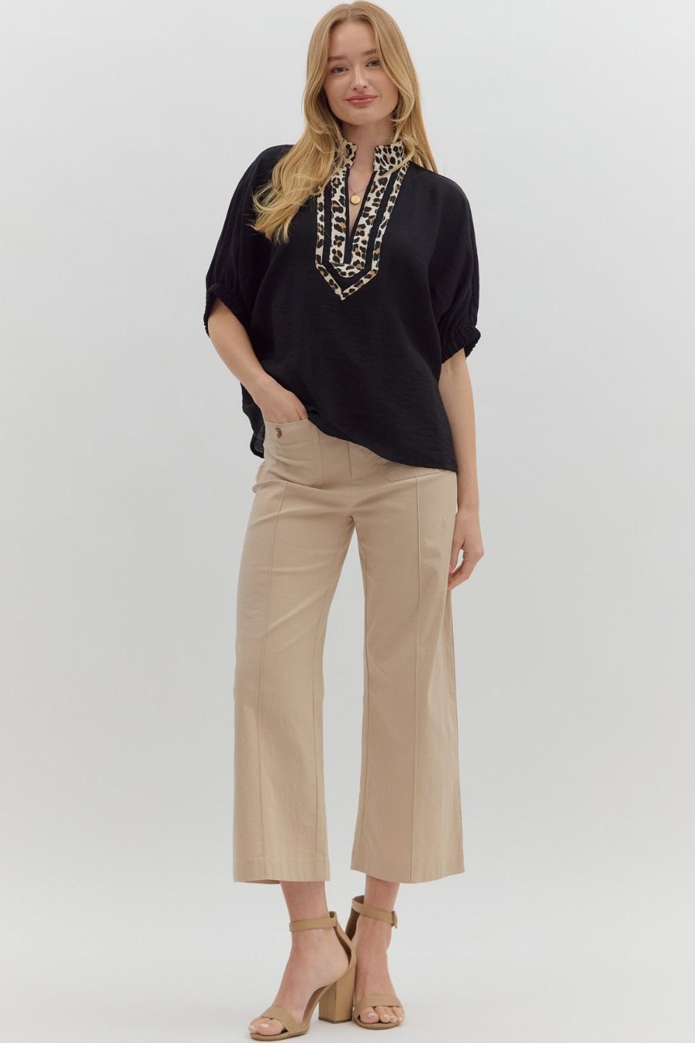 Dolman Slv Leopard Trim Top
