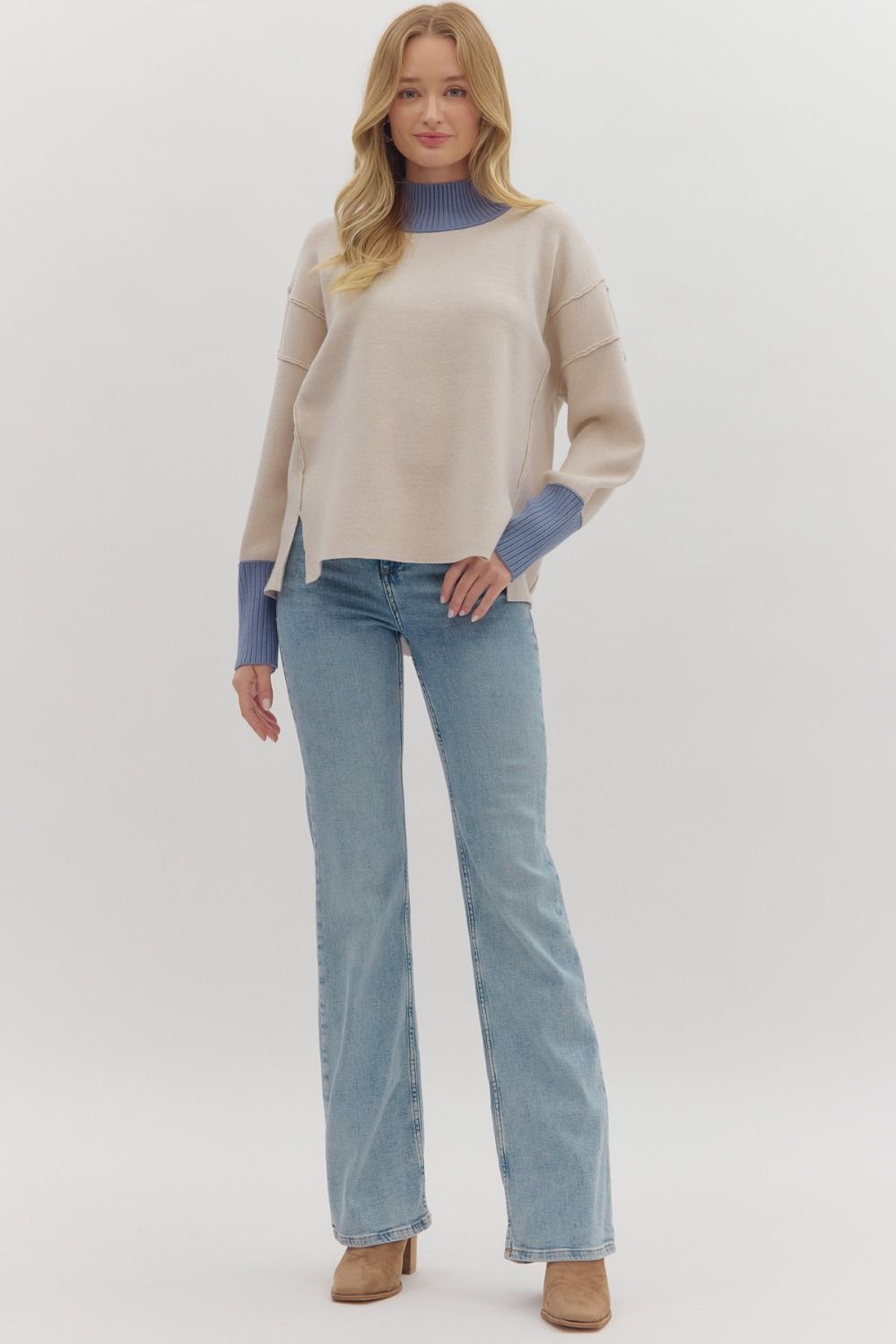 L/S Sweater W/Contrast Details