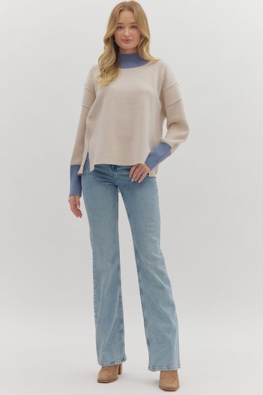 L/S Sweater W/Contrast Details