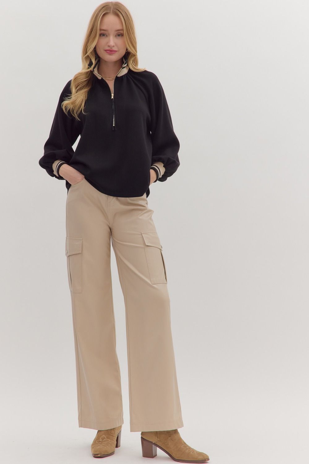 L/S Half Zip Top W/Contrast Collar and Cuffs
