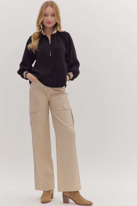 L/S Half Zip Top W/Contrast Collar and Cuffs
