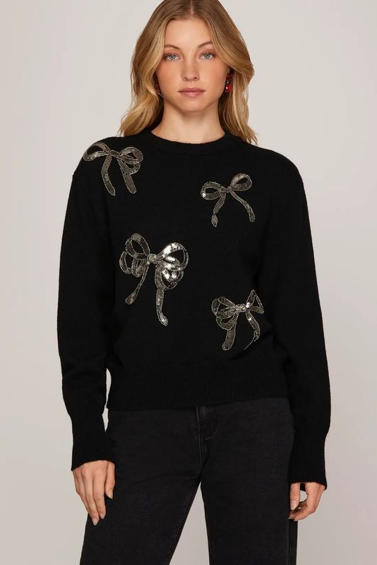 L/S Sequin Ribbon Sweater
