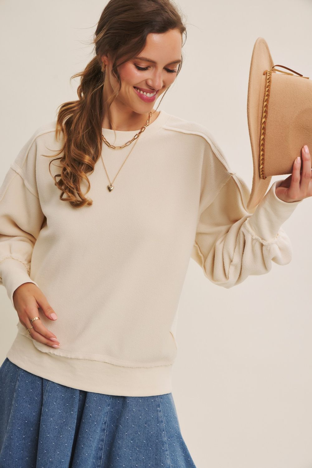 Cozy Fleece Pullover, Color: ECRU, Size: S