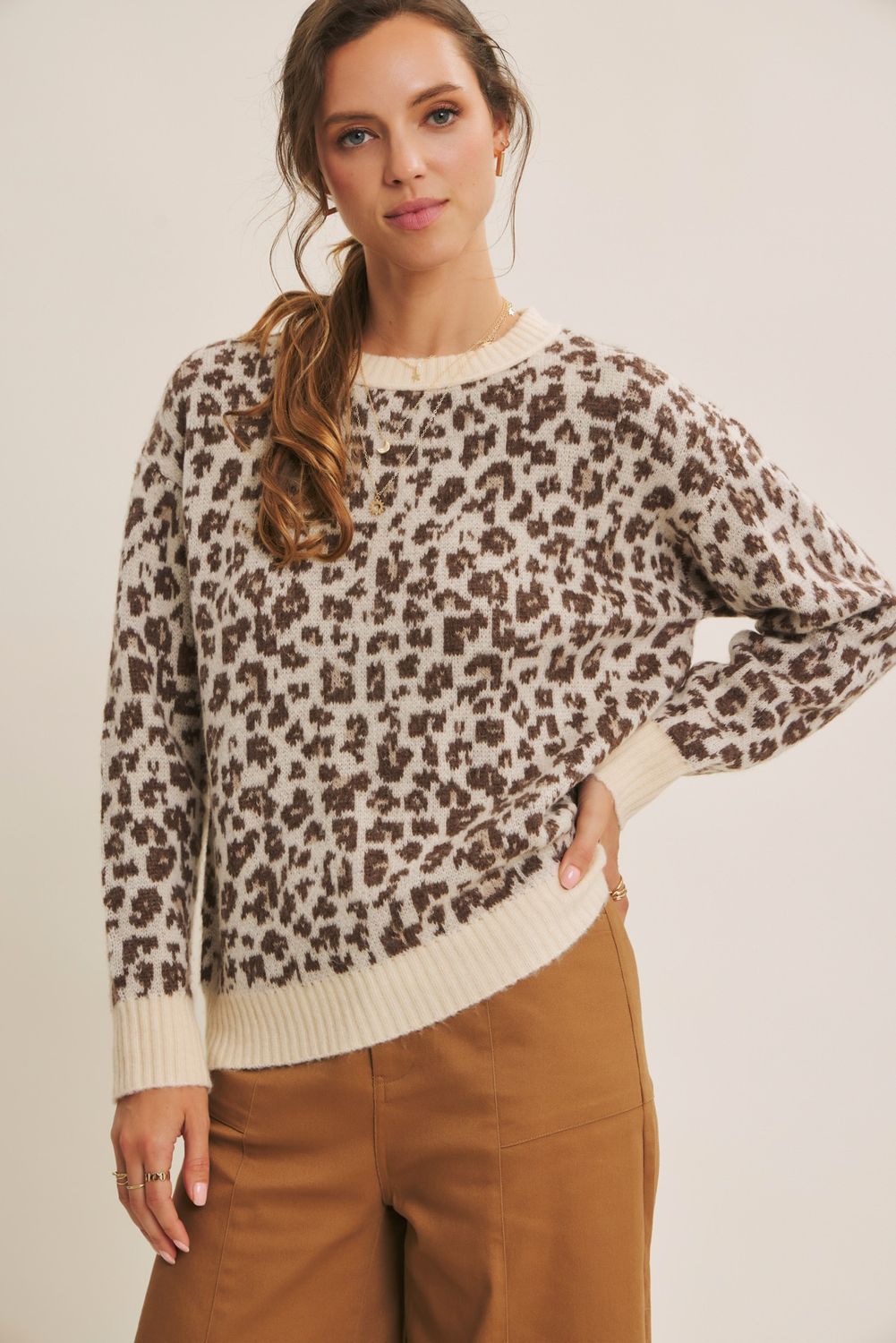 Brushed Knit Leopard Sweater, Color: LEOPARD, Size: S