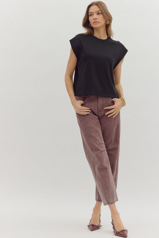 Solid Cap Slv Solid Knit Top