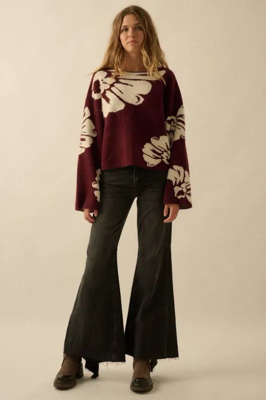 Contrasting Floral Prt Sweater