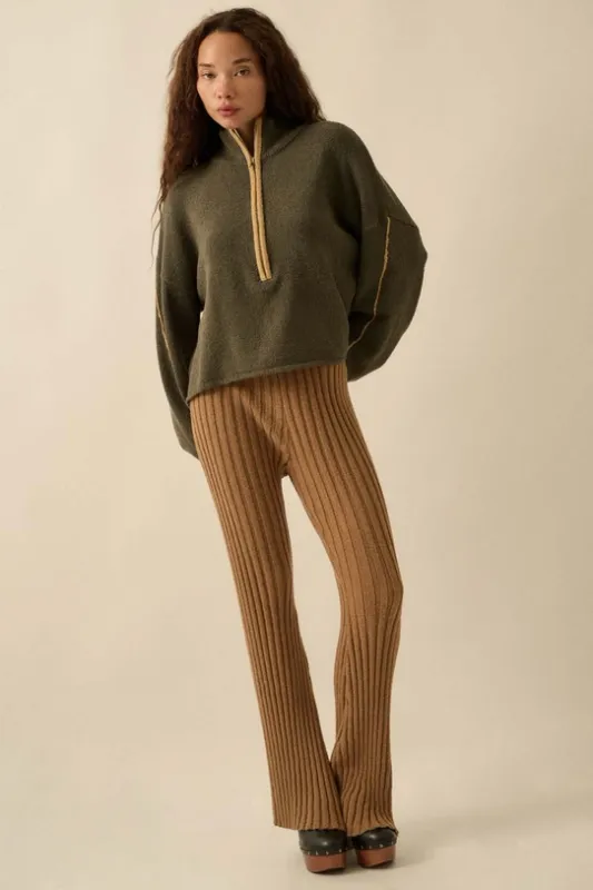 Textured Knit Half-Zip Mock Neck Sweater