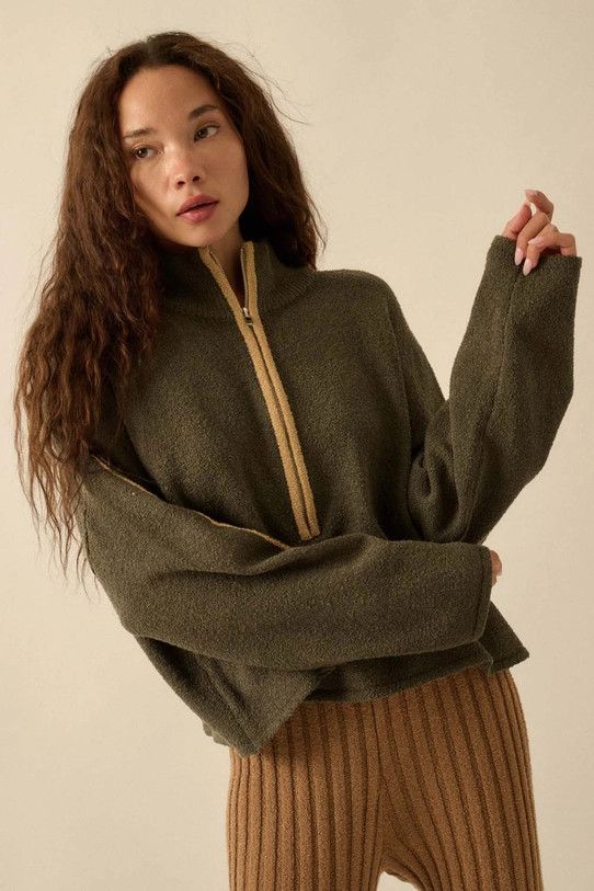Textured Knit Half-Zip Mock Neck Sweater, Color: CHARCOAL, Size: S