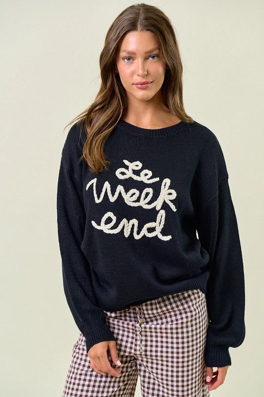 Le Weekend Embroidered Sweater, Color: BLACK, Size: S