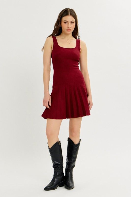 Pleated Sweater Mini Dress