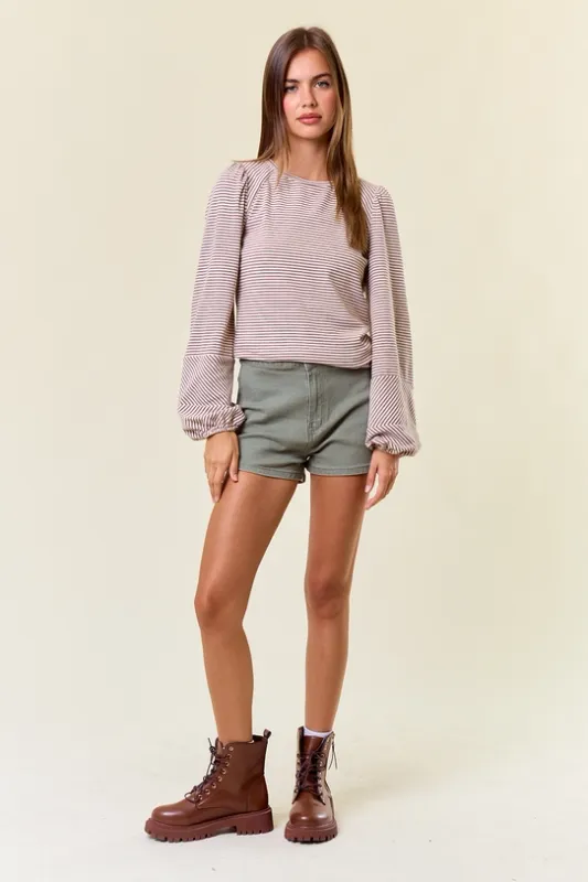 Bubble L/S Striped Knit Top