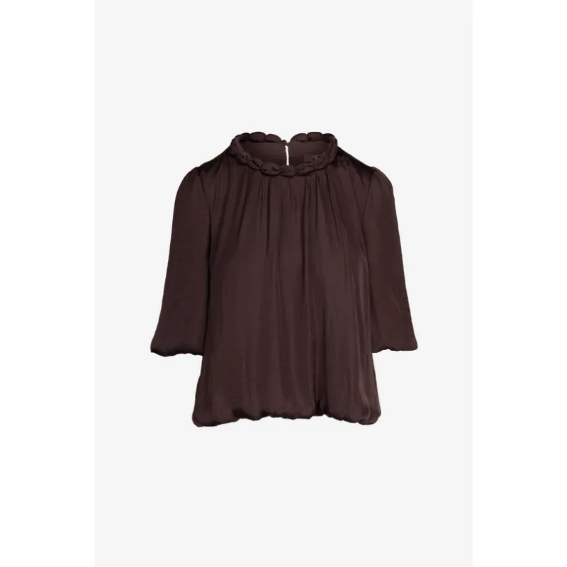 Round Neckline Accent Billowy Blouse