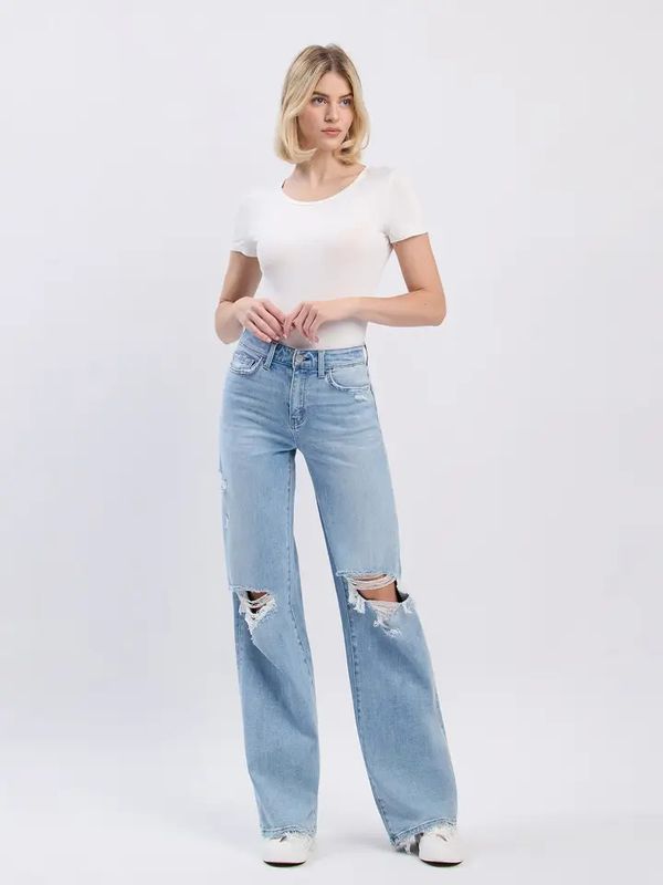 High Rise Distressed Wide Leg Jeans