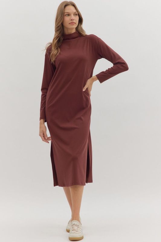 Mock Neck L/S Midi Dress
