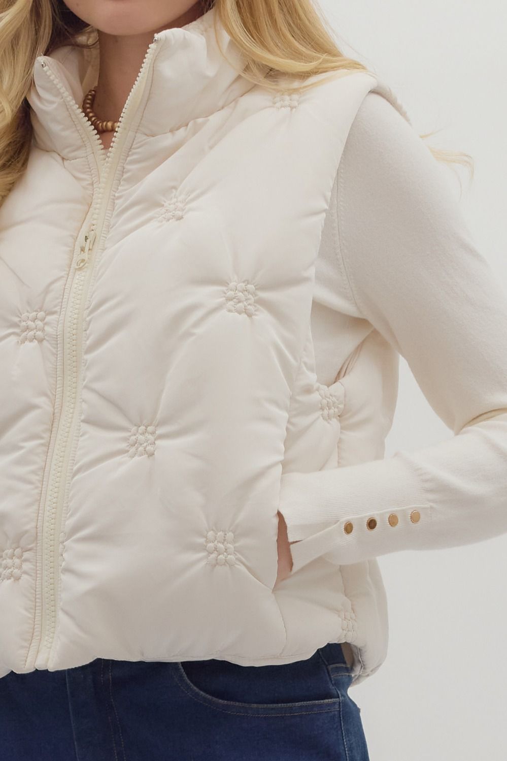 Quilted Puffer Vest, Color: CREAM, Size: S