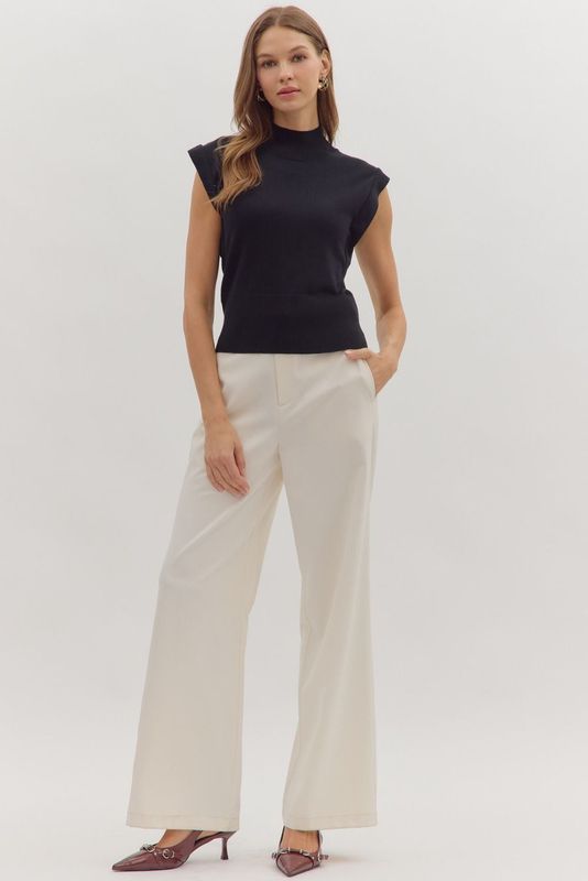 Solid Mock Neck Top W/Rib Hem