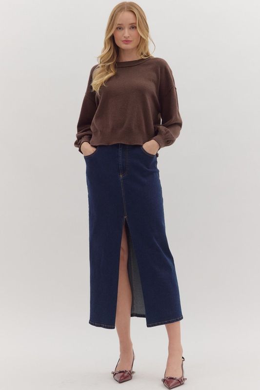 Solid Sweater W/Ribbed Details