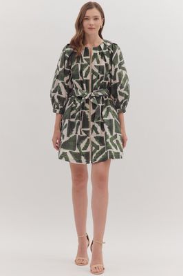 Geometric Prt 3/4 Slv Mini Dress