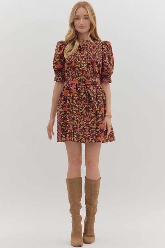 Botanical Prt Puff Slv Mini Dress