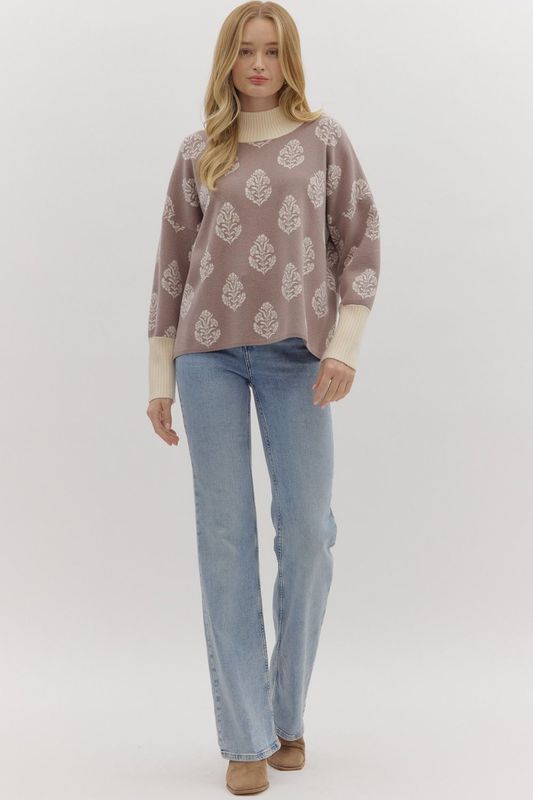 Botanical Prt Sweater W/Contrast Details
