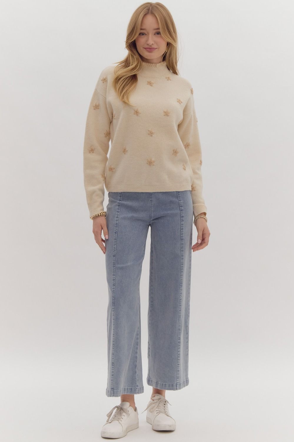 Embroidered Sweater W/Contrast Detail