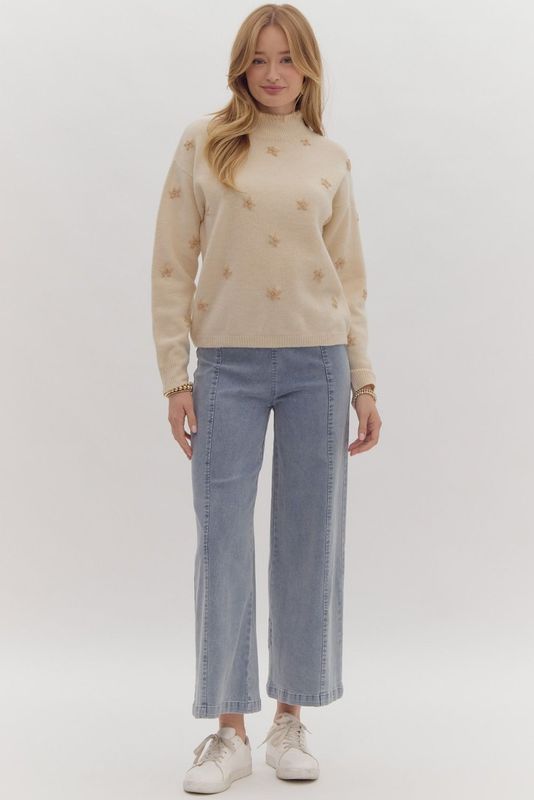 Embroidered Sweater W/Contrast Detail