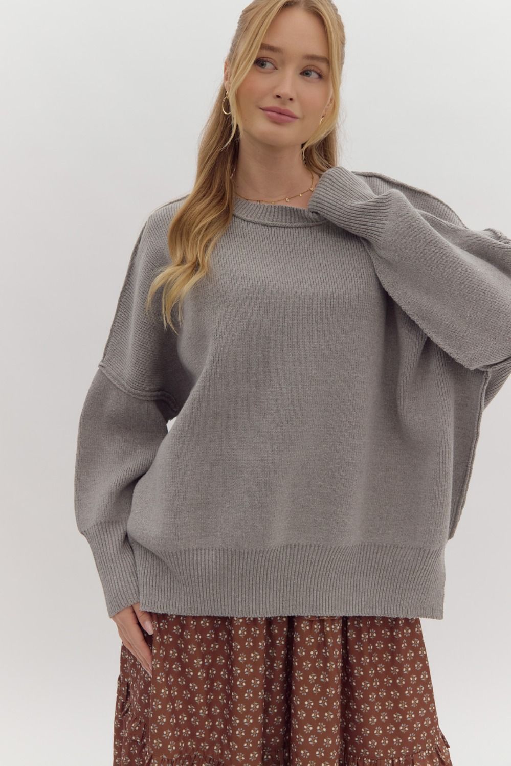 Oversized Sweater With Drop Shoulder, Color: HGREY, Size: S