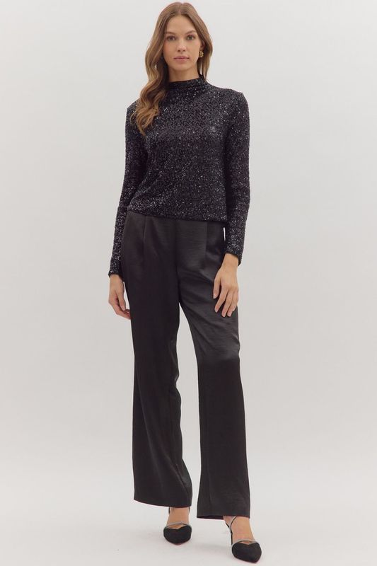 L/S Mock Neck Sequin Top