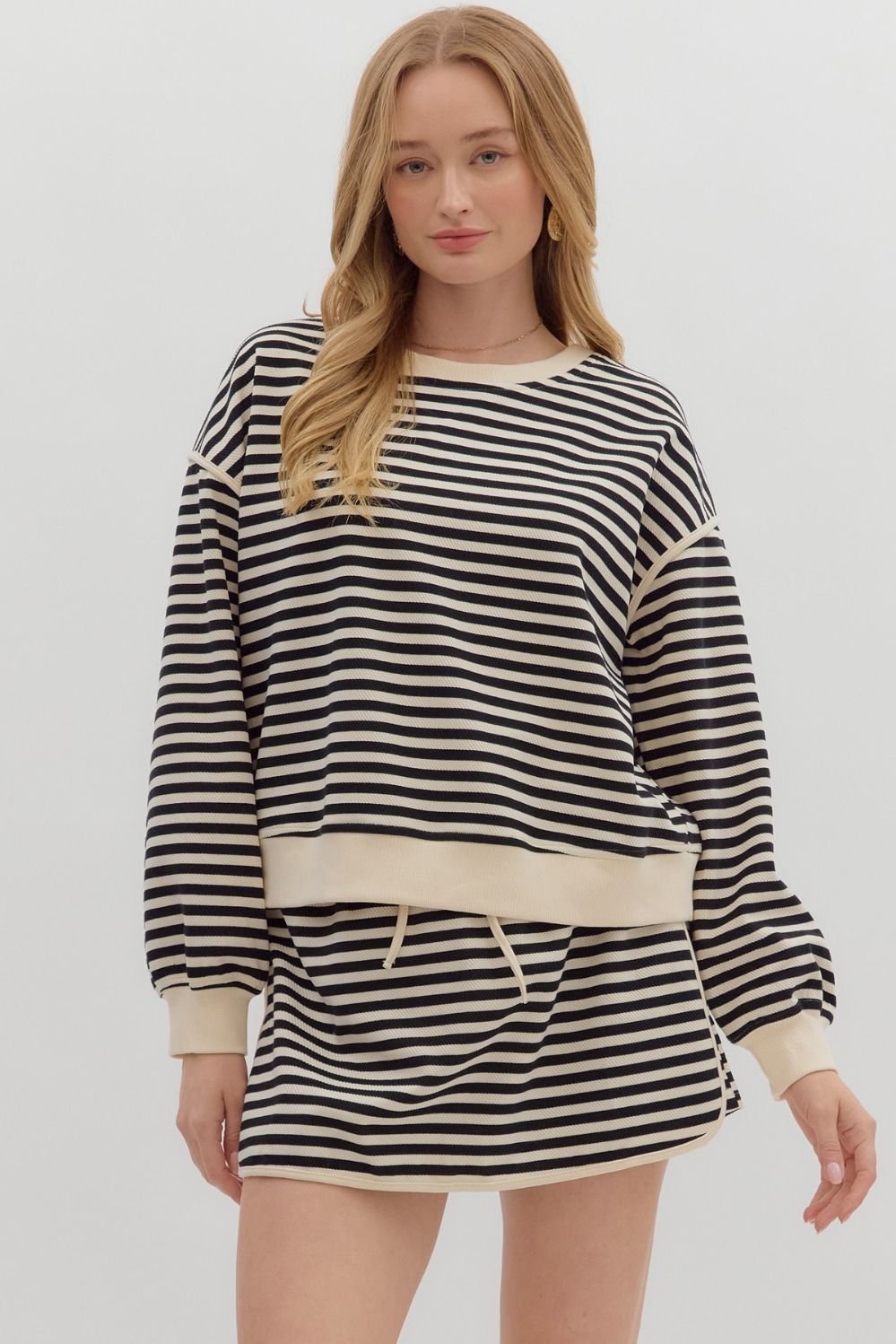 Striped Jersey L/S Top, Color: BLACK, Size: S