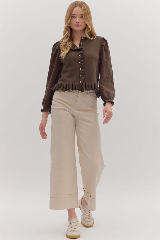 Ruffle Detail Button Cardigan