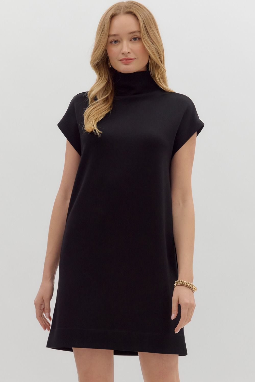 Solid Jersey Mock Neck Mini Dress, Color: BLACK, Size: S