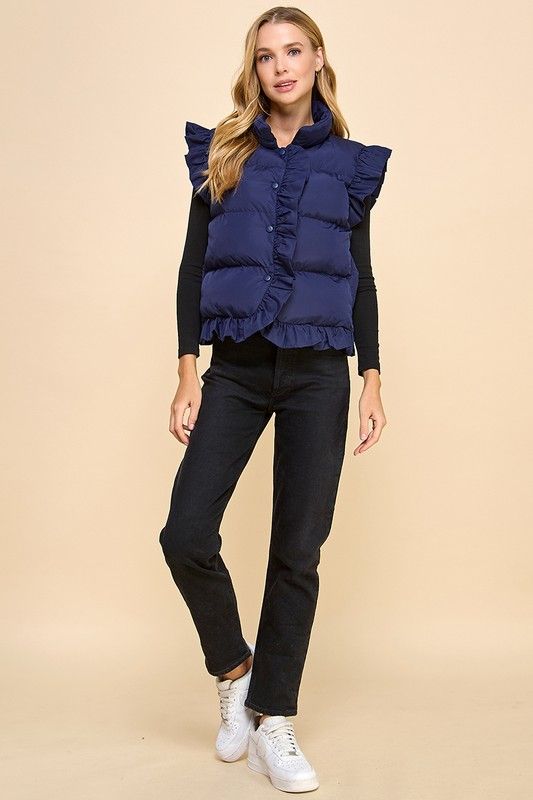 Ruffle Trim Puffer Vest