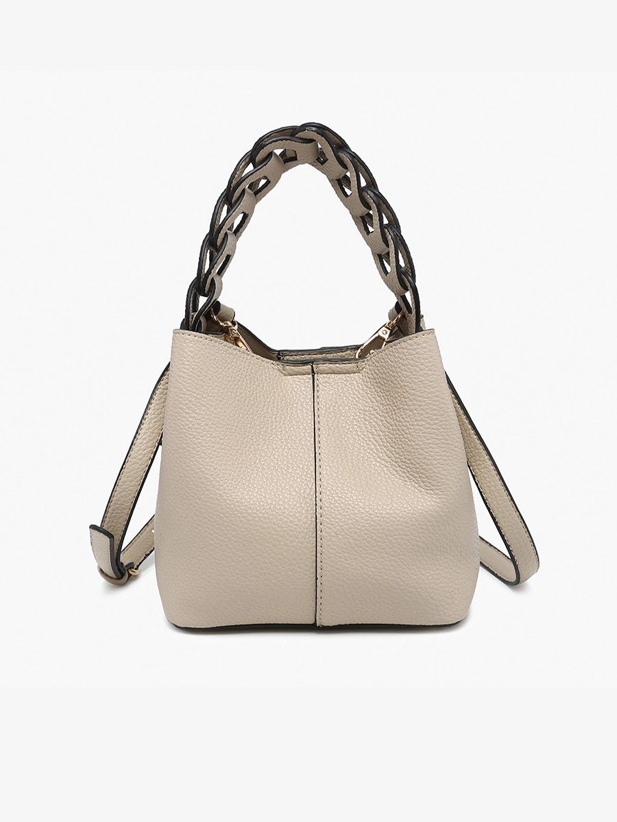 Nora Braided Handle Bucket Bag w/ Inner Pouch, Color: KHAKI