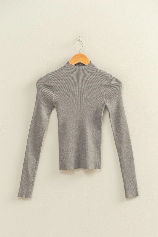 Ribbed Mock Neck Long Sleeve Knit Top