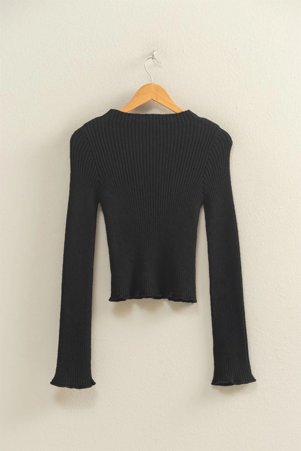 Mock Neck Ribbed Sweater Top, Color: BLK, Size: S