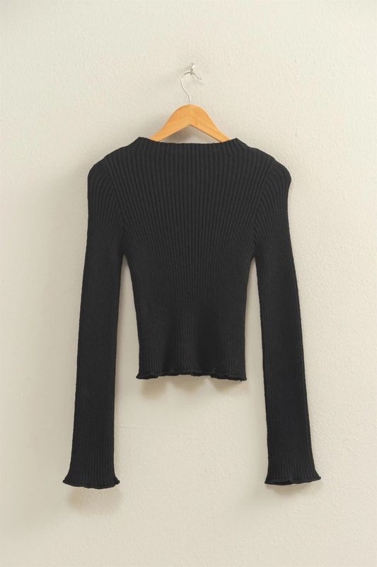 Mock Neck Ribbed Sweater Top