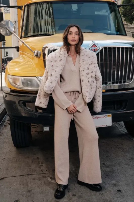 Faux Rabbit Fur Shawl Collar Jacket