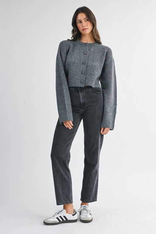 Solid Button Down Crop Cardigan