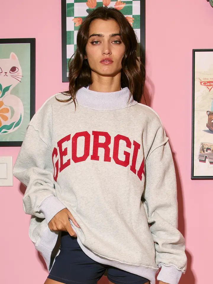 GA/Georgia Reversible Mock Neck Sweatshirt, Color: HTHR GREY, Size: S/M